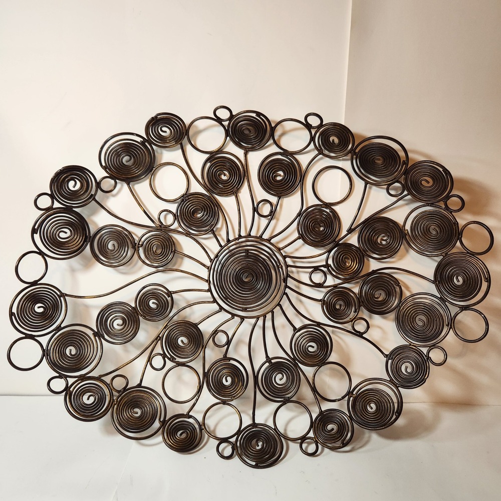 Vintage Bronze Metal Wire Spiral Sunburst Wall Art Decorative Centerpiece Bowl